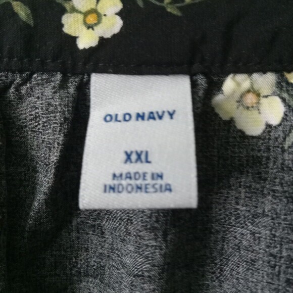 Old Navy XXL Top Black Yellow Floral Print Popover Shirt - Picture 12 of 13
